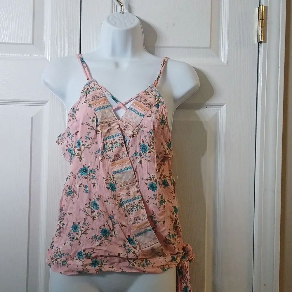 Almost Famous Surplice Cross Front Cami Blouse Sz L Juniors NWT